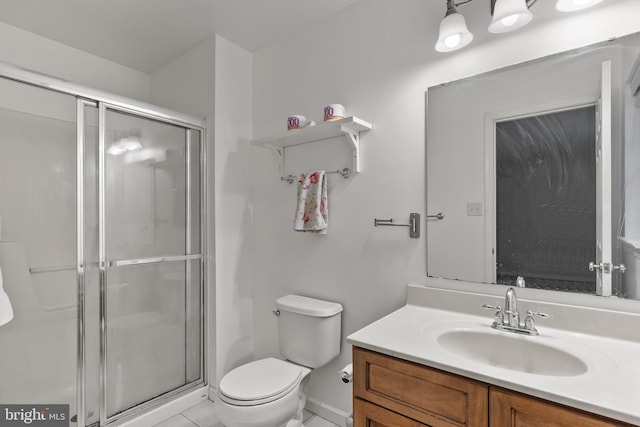 41 Hillview Rd, Morgantown, PA 19543 - bathroom with vanity, toilet, a stall shower, and tile patterned floors