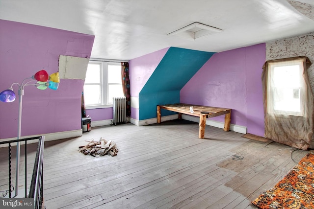 417 N Nichols St, Pottsville, PA 17901 - interior space featuring radiator heating unit, hardwood / wood-style floors, vaulted ceiling, and baseboards