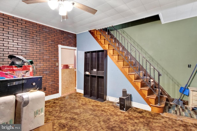 417 N Nichols St, Pottsville, PA 17901 - interior space featuring stairs, carpet, baseboards, and a ceiling fan