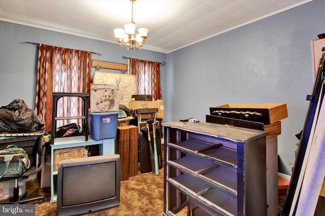 417 N Nichols St, Pottsville, PA 17901 - carpeted office with a notable chandelier and ornamental molding