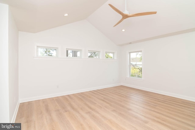 816 Garfield Pkwy, Bethany Beach, DE 19930 - empty room featuring ceiling fan, light wood-type flooring, baseboards, recessed lighting, and high vaulted ceiling