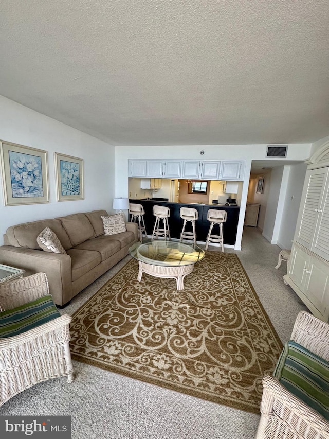 9900 Coastal Hwy Unit 413, Ocean City, MD 21842 - living room with a textured ceiling and carpet flooring