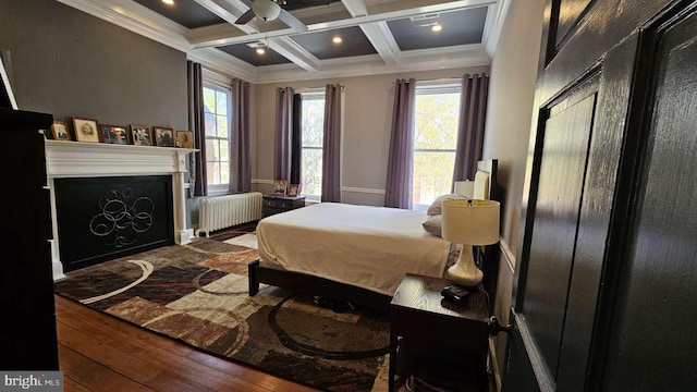 124 W Church St, Frederick, MD 21701 - bedroom with radiator heating unit, hardwood / wood-style flooring, beamed ceiling, and crown molding