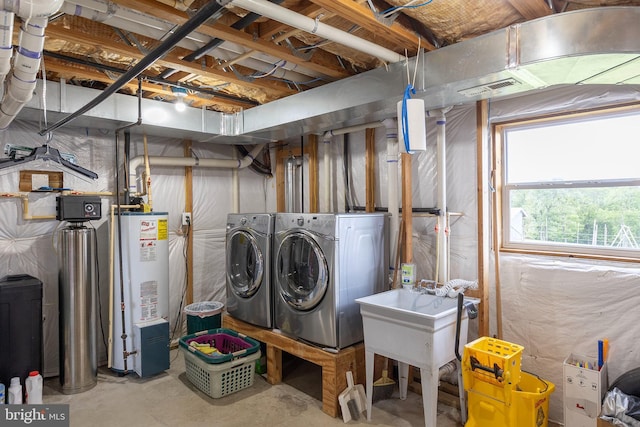 442 Frog Hollow Rd, Winchester, VA 22603 - laundry room featuring water heater and washer and dryer