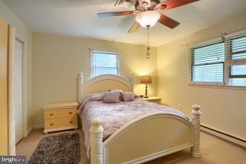20 Tower Rd, Dillsburg, PA 17019 - bedroom with a baseboard radiator, ceiling fan, and carpet