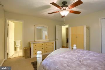 20 Tower Rd, Dillsburg, PA 17019 - carpeted bedroom with ensuite bath and a ceiling fan
