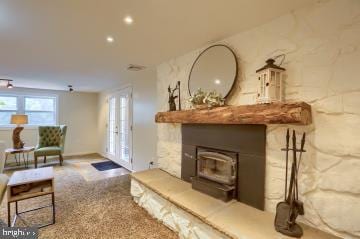 20 Tower Rd, Dillsburg, PA 17019 - carpeted living room featuring a fireplace and recessed lighting