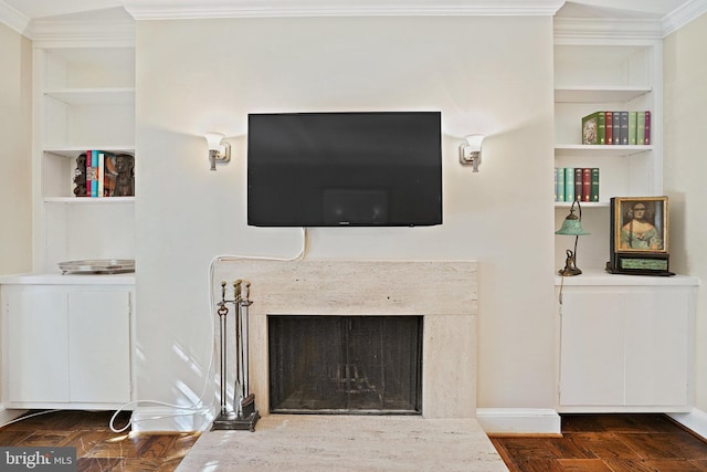 3275 Sutton Pl NW Unit A, Washington, DC 20016 - detailed view of a high end fireplace, built in features, and crown molding