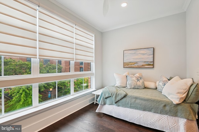 141 W St Unit 304, Annapolis, MD 21401 - bedroom featuring dark wood-style flooring, baseboards, crown molding, and recessed lighting