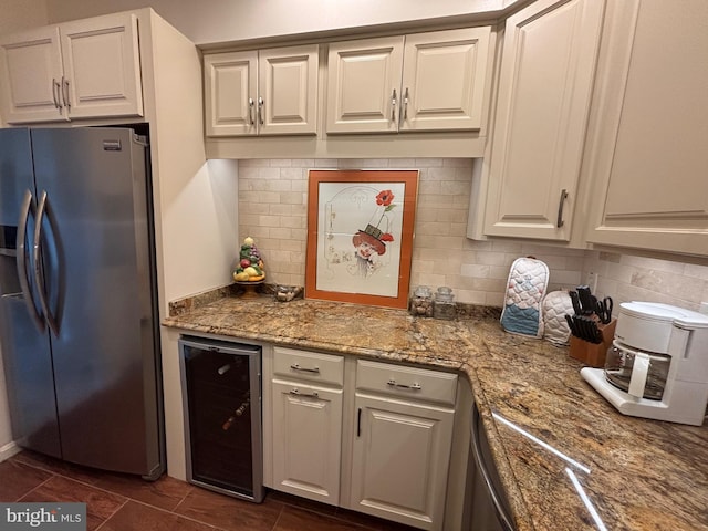 1805 S Crystal Dr S Unit 1109S, Arlington, VA 22202 - kitchen with stainless steel fridge, wine cooler, tasteful backsplash, and white cabinets