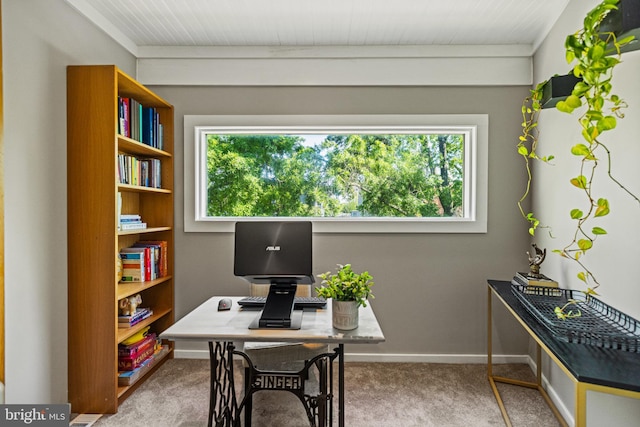 carpeted office with baseboards