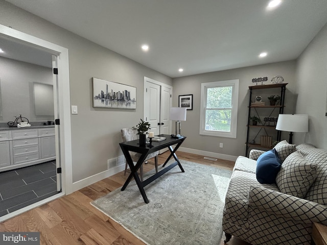 849 Glenn Cir, Wayne, PA 19087 - office area with light wood-type flooring, baseboards, and recessed lighting