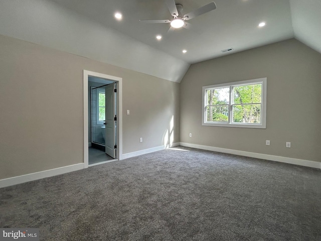 849 Glenn Cir, Wayne, PA 19087 - unfurnished bedroom with vaulted ceiling, recessed lighting, baseboards, dark colored carpet, and ensuite bath
