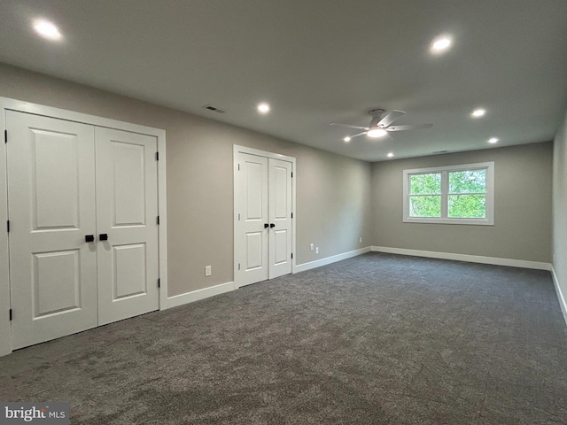 849 Glenn Cir, Wayne, PA 19087 - spare room with recessed lighting, ceiling fan, baseboards, and dark colored carpet