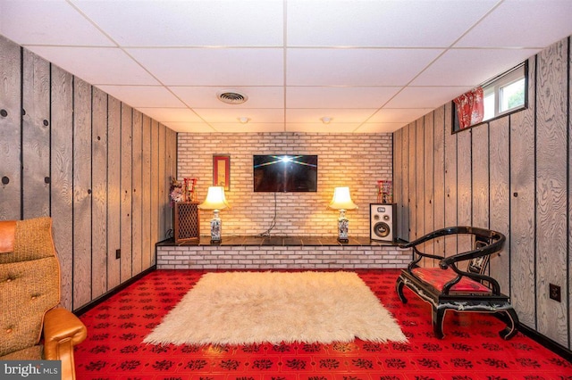 7198 Allegheny Dr, Frederick, MD 21702 - sitting room with carpet floors, wood walls, a paneled ceiling, and visible vents