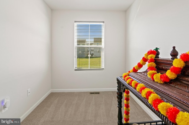 bedroom with carpet, visible vents, and baseboards