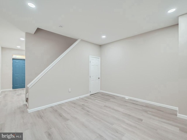 1324 W Pratt St, Baltimore, MD 21223 - below grade area with stairway, light wood-style floors, and recessed lighting