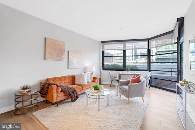 living area featuring wood finished floors and baseboards