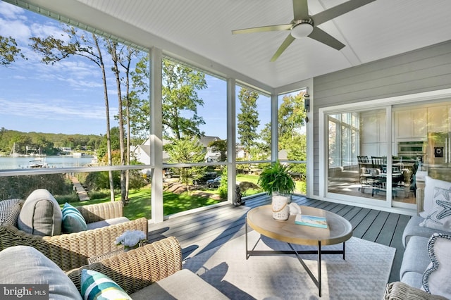 938A Benning Rd, Galesville, MD 20765 - sunroom / solarium with a water view, a wealth of natural light, and a ceiling fan