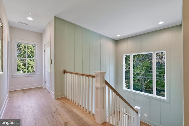 938A Benning Rd, Galesville, MD 20765 - corridor with baseboards, recessed lighting, an upstairs landing, light wood-style flooring, and visible vents