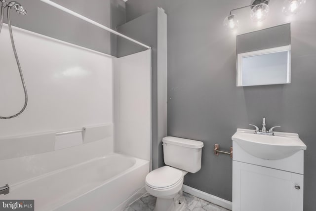 3580 Diamond Point Mews, Dumfries, VA 22026 - bathroom with vanity, marble finish floor, shower / tub combination, baseboards, and toilet