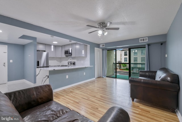 623 Center St Unit 101, Herndon, VA 20170 - living area featuring ceiling fan, light wood-style floors, and a textured ceiling