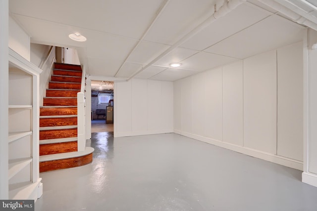 finished below grade area with stairway