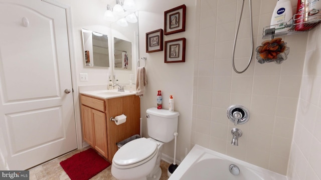 full bathroom featuring vanity, toilet, and shower / washtub combination
