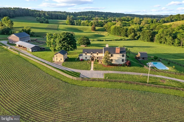 drone / aerial view with a rural view