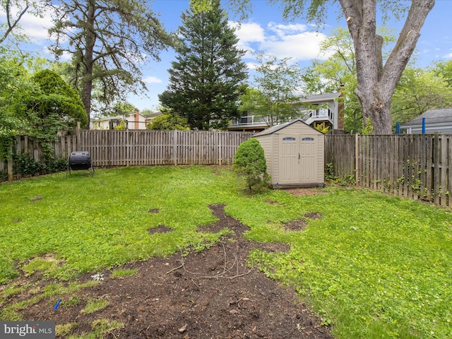 view of yard with a shed and an outbuilding