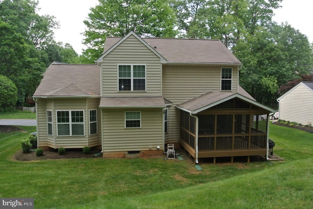 8 Farnham Way, Lutherville Timonium, MD 21093 - rear view of property featuring a sunroom, a lawn, and roof with shingles