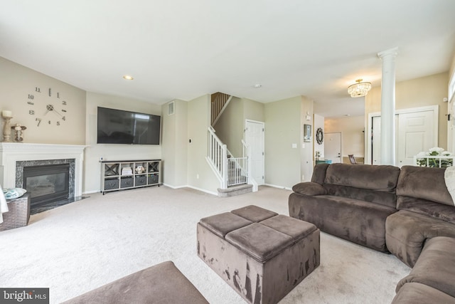 751 Chanticleer, Cherry Hill, NJ 08003 - carpeted living area with stairs, a premium fireplace, and baseboards