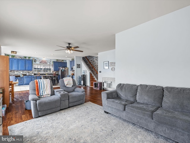 200 Rubens Cir, Martinsburg, WV 25403 - living area with recessed lighting, stairway, a ceiling fan, and wood finished floors
