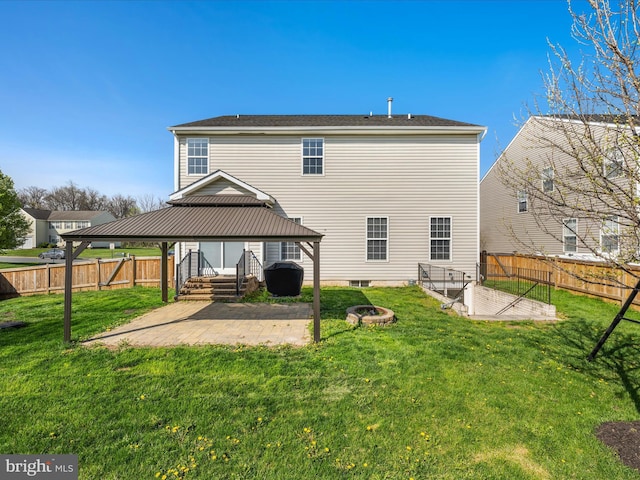 200 Rubens Cir, Martinsburg, WV 25403 - back of house featuring a patio area, a fenced backyard, a gazebo, and a fire pit