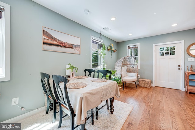 817 57th Pl, Fairmount Heights, MD 20743 - dining area with recessed lighting, baseboards, visible vents, and light wood-style flooring
