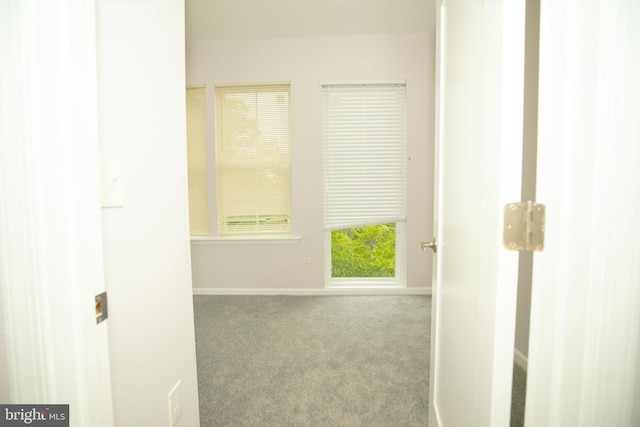 corridor with carpet floors and baseboards