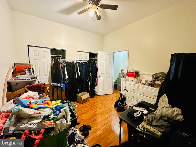 bedroom featuring light wood-type flooring and a ceiling fan