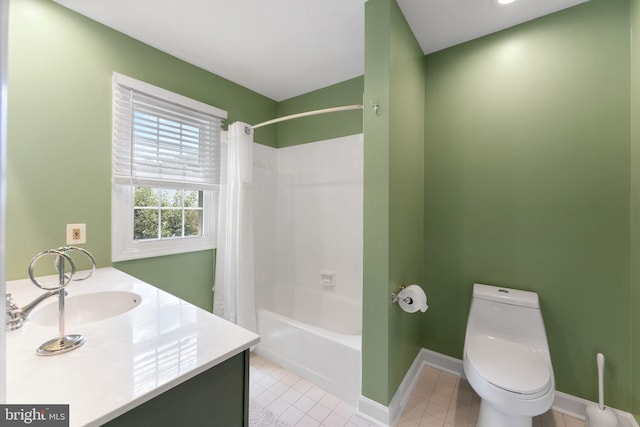 1823 Westmoreland St, Mclean, VA 22101 - bathroom featuring baseboards, toilet, shower / tub combo with curtain, tile patterned flooring, and vanity