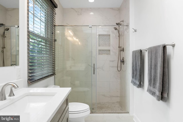 1823 Westmoreland St, Mclean, VA 22101 - full bathroom with toilet, a marble finish shower, marble finish floors, vanity, and recessed lighting