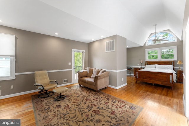 1823 Westmoreland St, Mclean, VA 22101 - bedroom with light wood-style floors, multiple windows, access to outside, vaulted ceiling, and baseboards