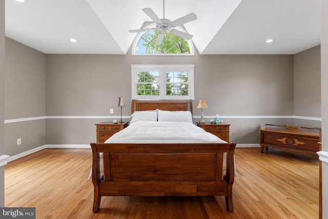 1823 Westmoreland St, Mclean, VA 22101 - bedroom with light wood finished floors, baseboards, vaulted ceiling, ceiling fan, and recessed lighting