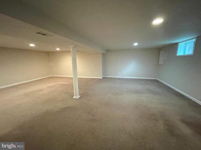 7944 Tick Neck Rd, Pasadena, MD 21122 - below grade area with baseboards, recessed lighting, and carpet flooring