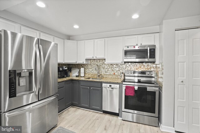 3815 Gawayne Ter Unit 31-381, Silver Spring, MD 20906 - kitchen with a sink, white cabinets, gray cabinetry, and stainless steel appliances