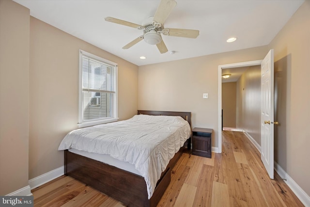 5223 Pentridge St, Philadelphia, PA 19143 - bedroom with light wood-type flooring, baseboards, ceiling fan, and recessed lighting