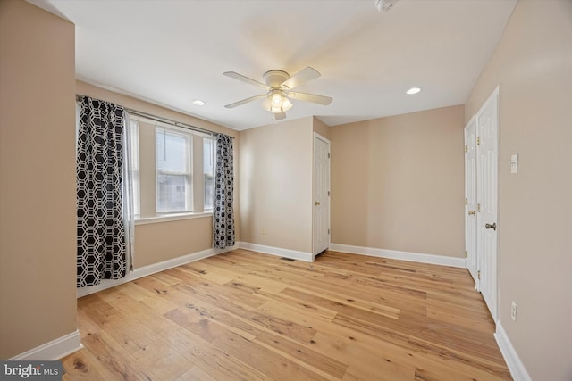 5223 Pentridge St, Philadelphia, PA 19143 - empty room with a ceiling fan, light wood-style floors, baseboards, and recessed lighting