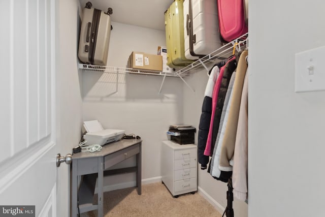 spacious closet with light colored carpet