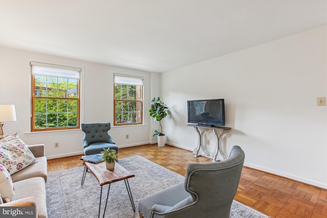living area with baseboards