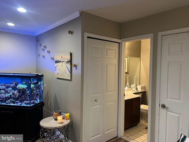 1646 Mcnelis Dr, Southampton, PA 18966 - interior space with a closet, ornamental molding, toilet, recessed lighting, and vanity