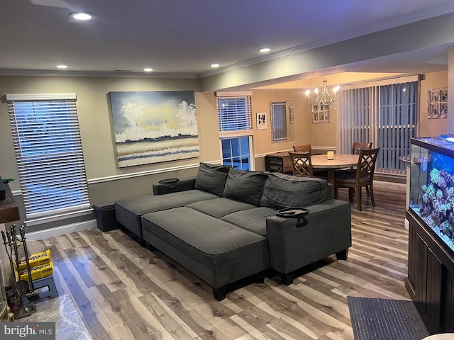 1646 Mcnelis Dr, Southampton, PA 18966 - living area with recessed lighting, an inviting chandelier, crown molding, and wood finished floors