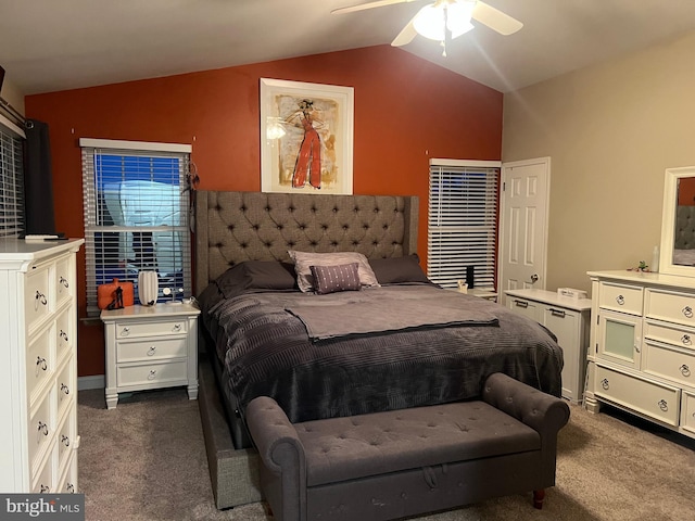 1646 Mcnelis Dr, Southampton, PA 18966 - bedroom with vaulted ceiling, dark carpet, and ceiling fan